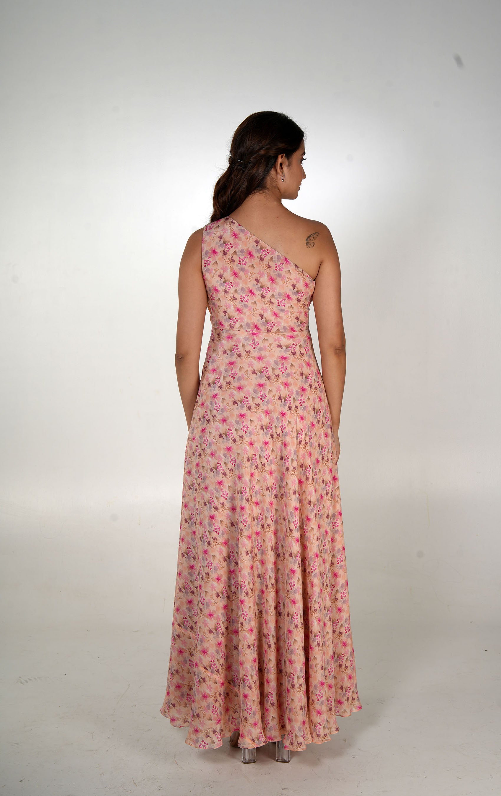 one shoulder zinnia dress with gathers